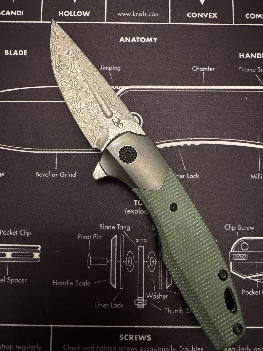 Kansept Knives Cassowary Folding Knife 3" Damascus Steel Blade Titanium/Micarta
