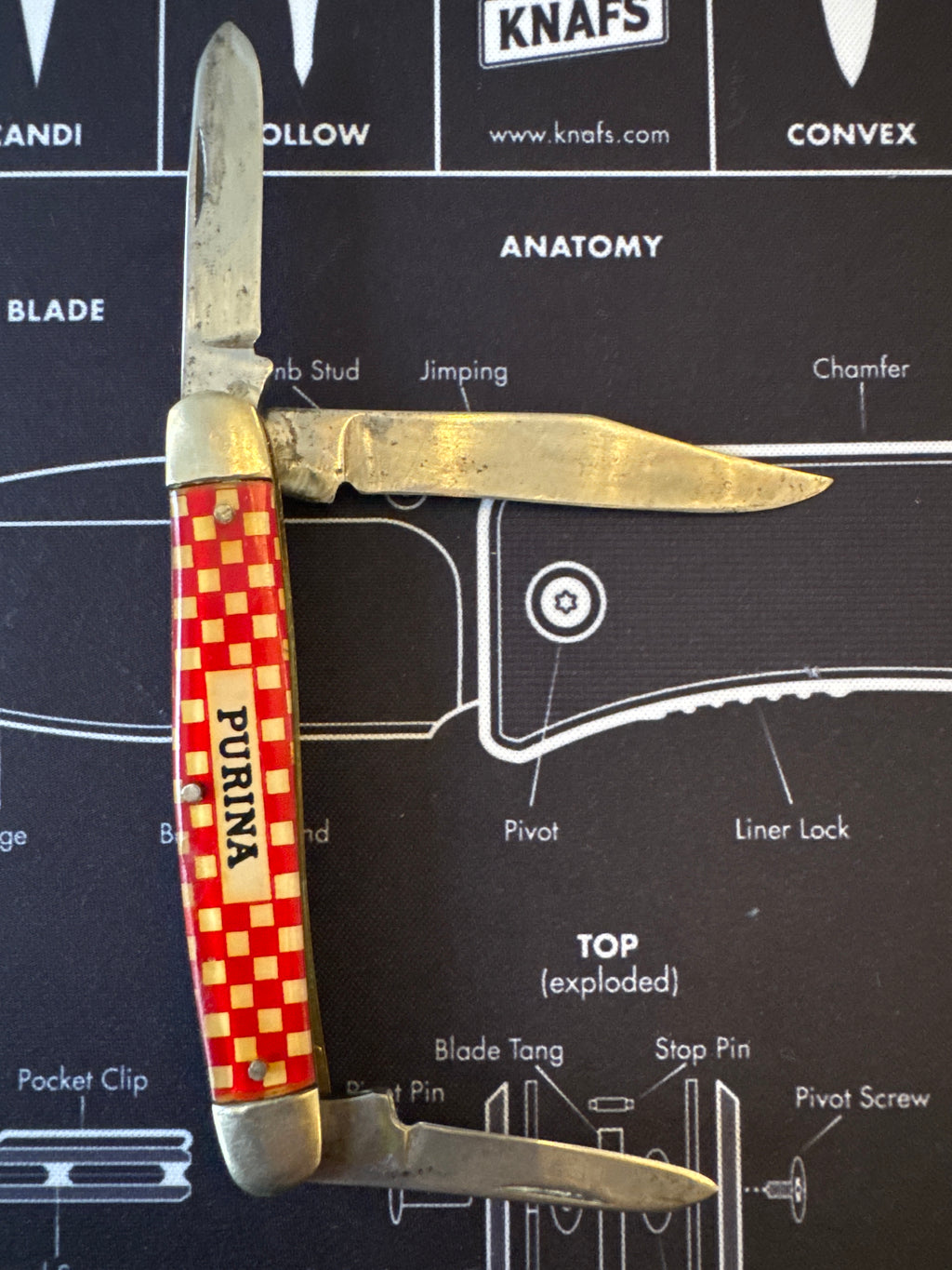 Kutmaster Purina Pocket Knife Folding Three Blade Vtg Advertising Utica NY USA