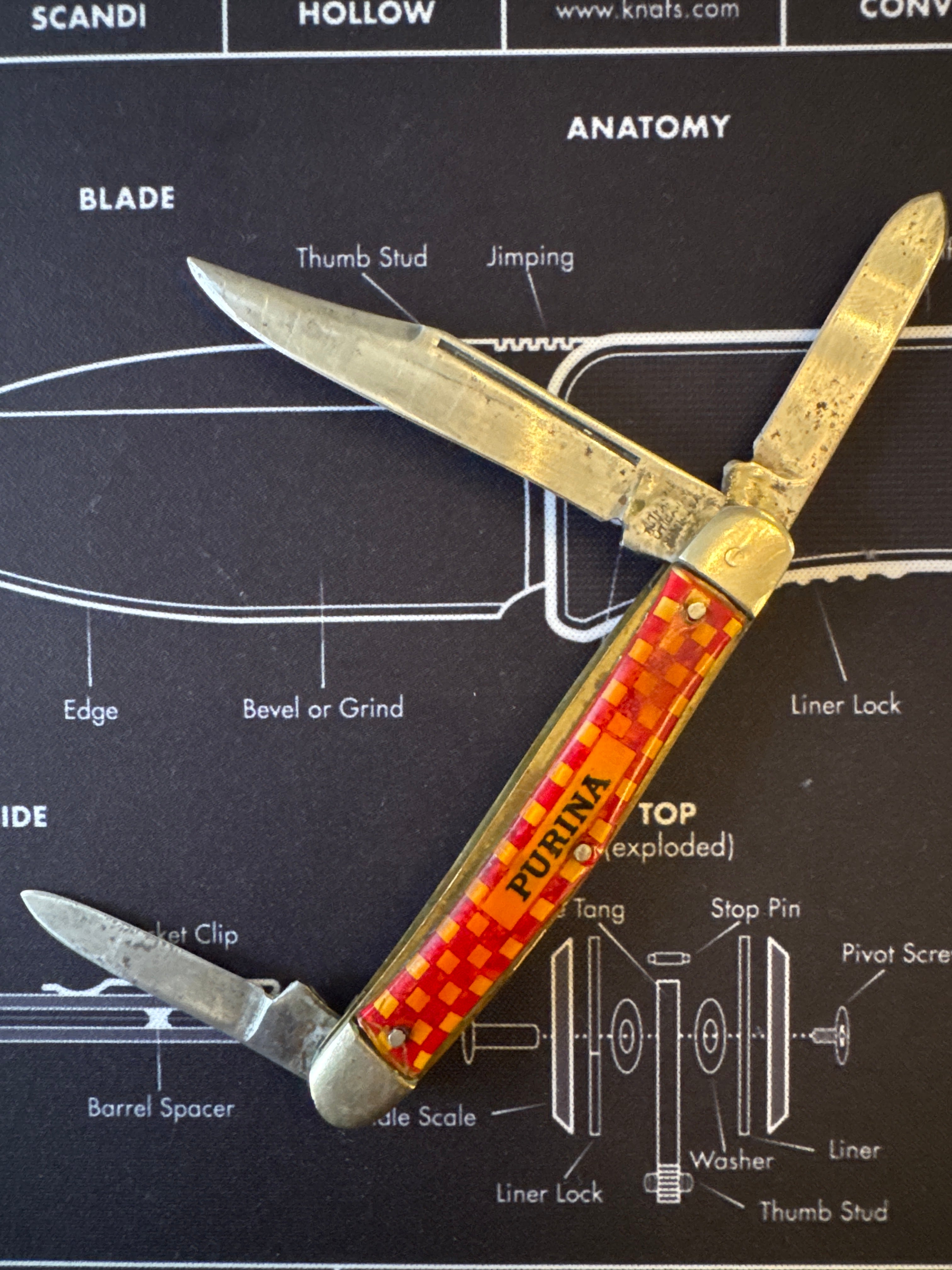 Kutmaster Purina Pocket Knife Folding Three Blade Vtg Advertising Utica NY USA